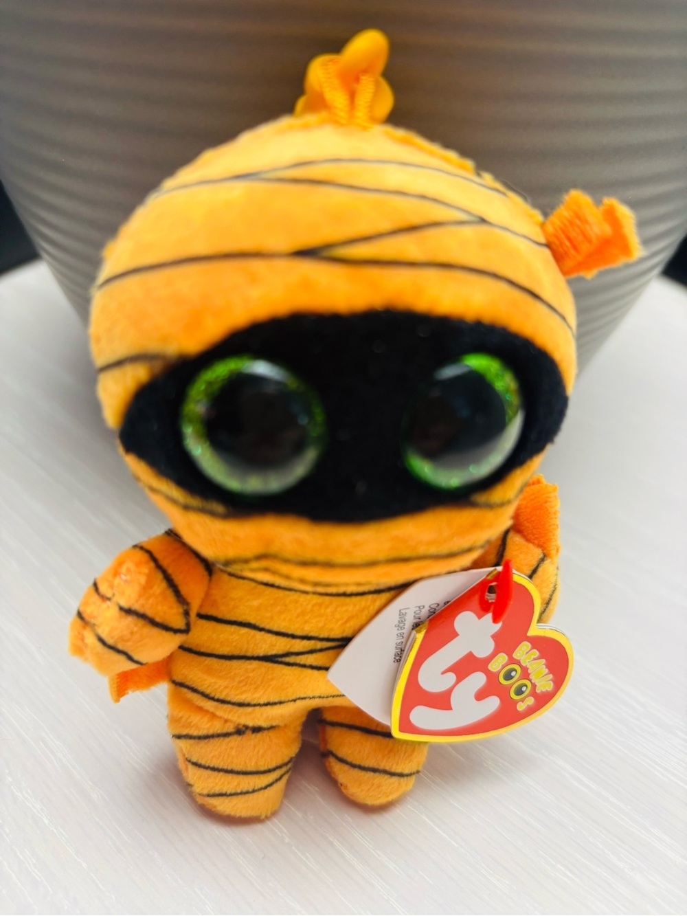 Ty Orange Mummy Plush with Green Glitter Eyes